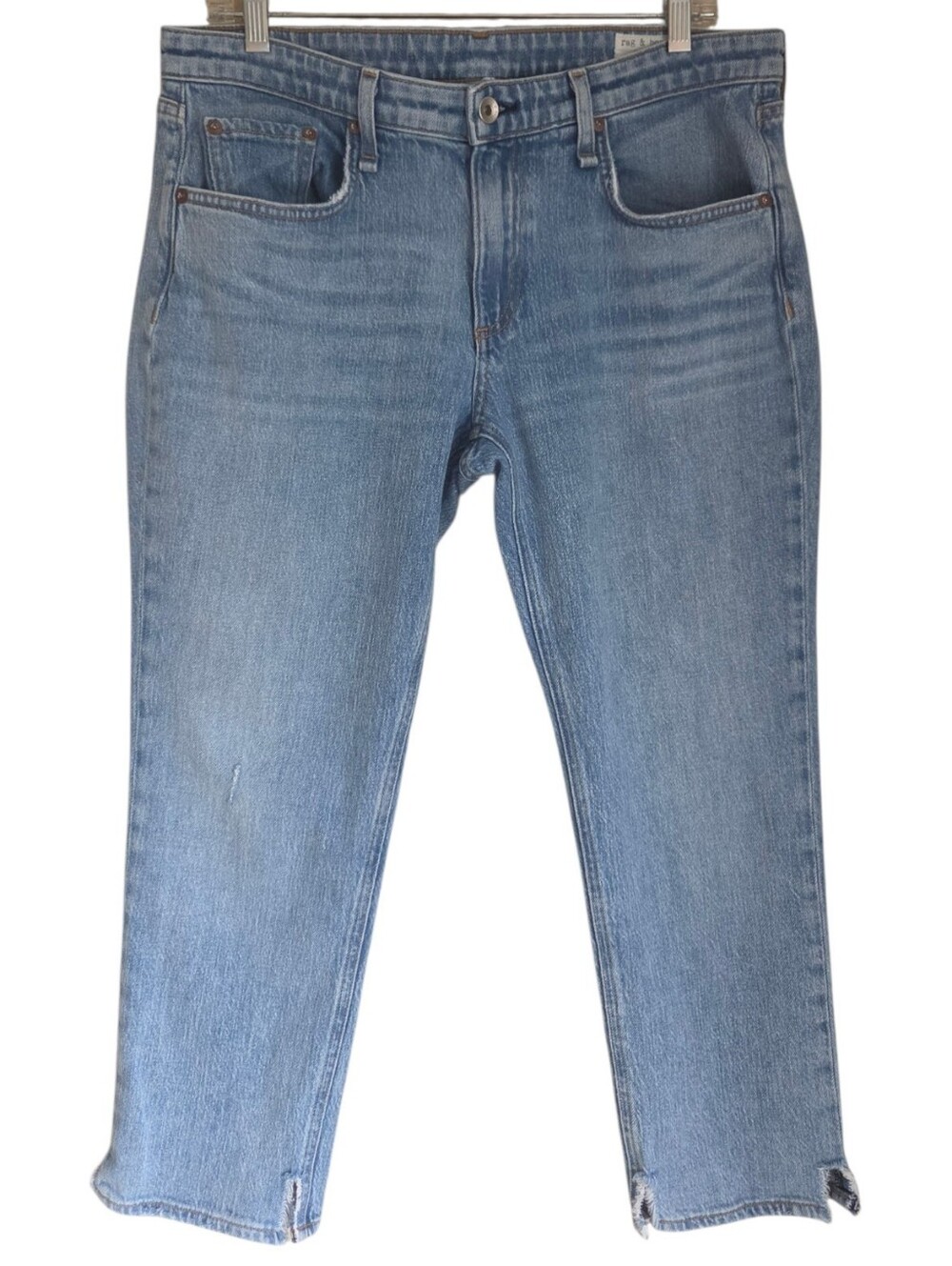 rag & bone dre low rise slim boyfriend jeans light wash split hem denim